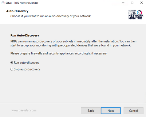 Setup Dialog: Run or Skip Auto-Discovery